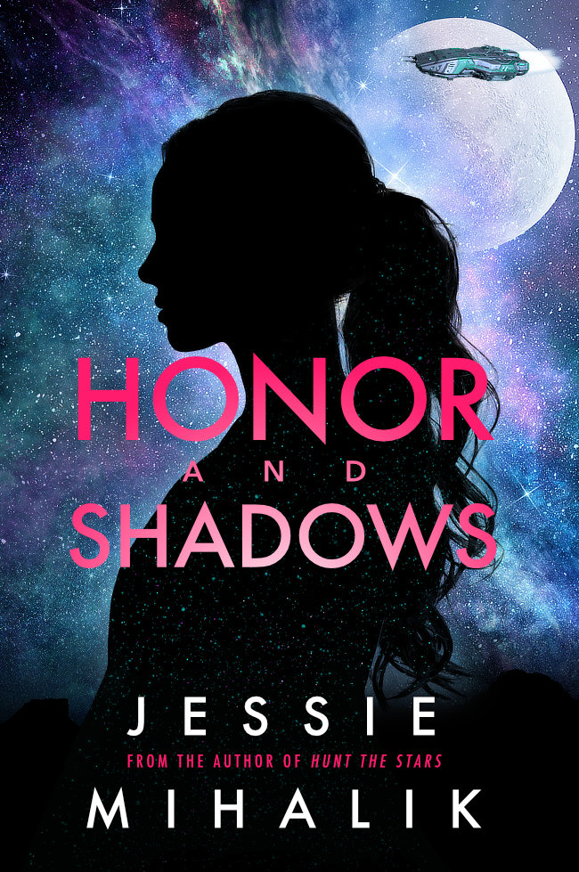 Honor and Shadows Cover, featuring a woman in silhouette against a space background.